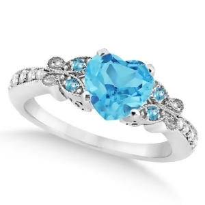 Butterfly Blue Topaz and Diamond Heart Engagement Ring 14K W Gold 1.73ct - All