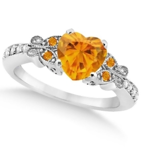 Butterfly Genuine Citrine and Diamond Heart Engagement 14K W Gold 1.73ct - All