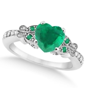 Butterfly Genuine Emerald and Diamond Heart Engagement 14K W Gold 1.71ct - All
