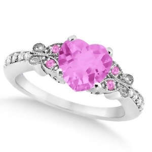 Butterfly Pink Sapphire and Diamond Heart Engagement 14k W Gold 1.73ct - All