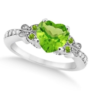 Butterfly Genuine Peridot and Diamond Heart Engagement 14k W Gold 1.71ct - All