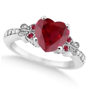Butterfly Genuine Ruby and Diamond Heart Engagement 14k W Gold 1.71ct - All