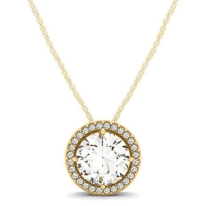 Diamond Floating Solitaire Halo Pendant Necklace 14k Yellow Gold 2.04ct - All