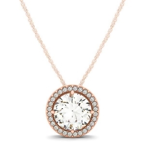 Diamond Floating Solitaire Halo Pendant Necklace 14k Rose Gold 2.04ct - All