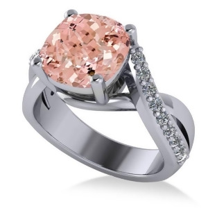 Twisted Cushion Pink Morganite Engagement Ring 14k White Gold 4.16ct - All