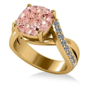 Twisted Cushion Pink Morganite Engagement Ring 14k Yellow Gold 4.16ct - All