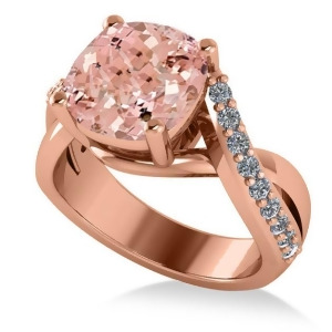 Twisted Cushion Pink Morganite Engagement Ring 14k Rose Gold 4.16ct - All