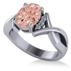 Twisted Oval Pink Morganite Engagement Ring 14k White Gold 2.69ct - All