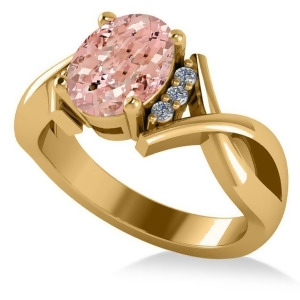 Twisted Oval Pink Morganite Engagement Ring 14k Yellow Gold 2.69ct - All