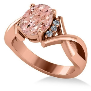 Twisted Oval Pink Morganite Engagement Ring 14k Rose Gold 2.69ct - All