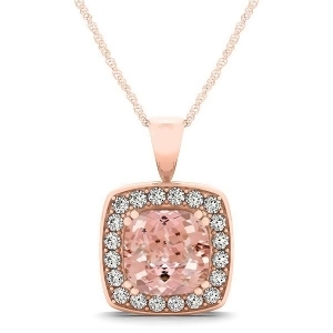 Pink Morganite and Diamond Halo Cushion Pendant Necklace 14k Rose Gold 1.95ct - All
