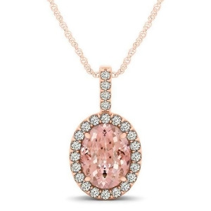 Pink Morganite and Diamond Halo Oval Pendant Necklace 14k Rose Gold 1.27ct - All