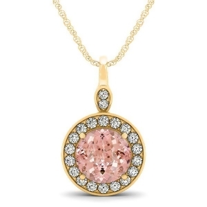 Round Pink Morganite and Diamond Halo Pendant Necklace 14k Yellow Gold 1.85ct - All