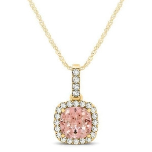 Pink Morganite and Diamond Halo Cushion Pendant Necklace 14k Yellow Gold 0.76ct - All