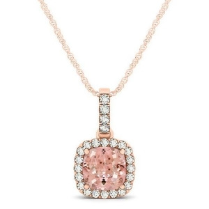 Pink Morganite and Diamond Halo Cushion Pendant Necklace 14k Rose Gold 0.76ct - All