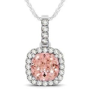 Pink Morganite and Diamond Halo Cushion Pendant Necklace 14k White Gold 4.05ct - All