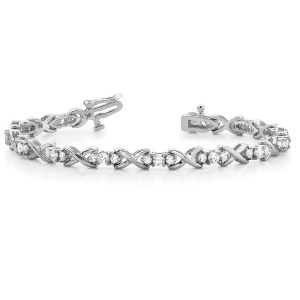 Diamond Xoxo Twisted Three Stone Link Bracelet 14k White Gold 1.95ct - All