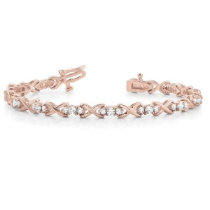 Diamond Xoxo Twisted Three Stone Link Bracelet 14k Rose Gold 1.95ct - All