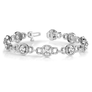 Luxury Halo Diamond Link Bracelet 18k White Gold 5.00ct - All