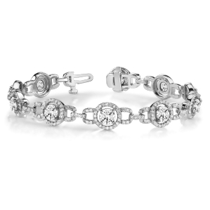 Luxury Halo Diamond Link Bracelet 18k White Gold 5.00ct - All