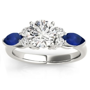 Blue Sapphire Marquise Accented Engagement Ring 14k White Gold .66ct - All