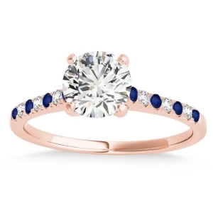 Diamond and Blue Sapphire Single Row Engagement Ring 14k Rose Gold 0.11ct - All