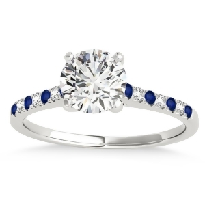 Diamond and Blue Sapphire Single Row Engagement Ring 18k White Gold 0.11ct - All