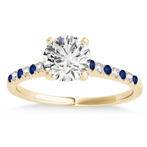 Diamond and Blue Sapphire Single Row Engagement Ring 18k Yellow Gold 0.11ct - All