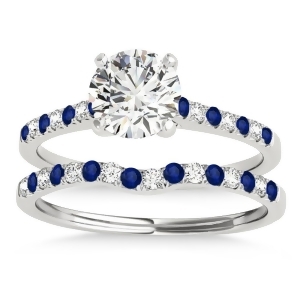 Diamond and Blue Sapphire Single Row Bridal Set 14k White Gold 0.22ct - All