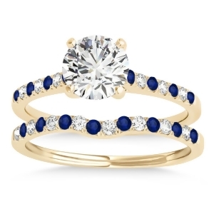 Diamond and Blue Sapphire Single Row Bridal Set 14k Yellow Gold 0.22ct - All