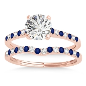 Diamond and Blue Sapphire Single Row Bridal Set 14k Rose Gold 0.22ct - All