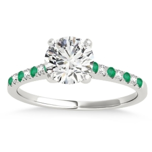 Diamond and Emerald Single Row Engagement Ring 14k White Gold 0.11ct - All
