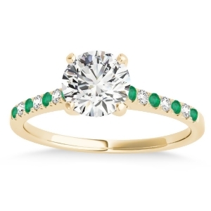 Diamond and Emerald Single Row Engagement Ring 14k Yellow Gold 0.11ct - All