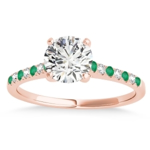 Diamond and Emerald Single Row Engagement Ring 14k Rose Gold 0.11ct - All