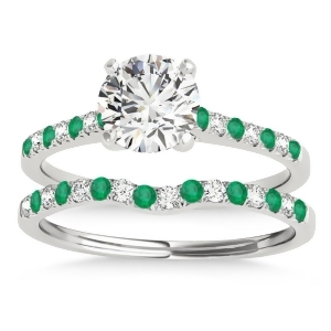 Diamond and Emerald Single Row Bridal Set 14k White Gold 0.22ct - All