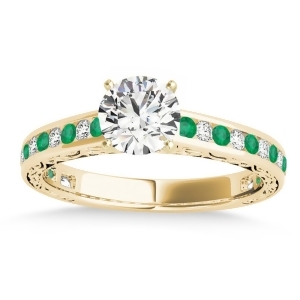 Emerald and Diamond Channel Set Engagement Ring 14k Yellow Gold 0.42ct - All