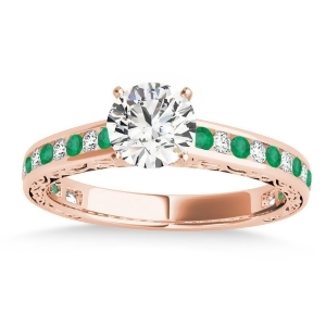 Emerald and Diamond Channel Set Engagement Ring 14k Rose Gold 0.42ct - All