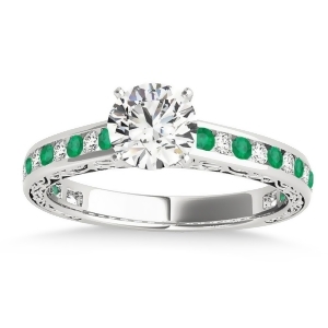 Emerald and Diamond Channel Set Engagement Ring 18k White Gold 0.42ct - All