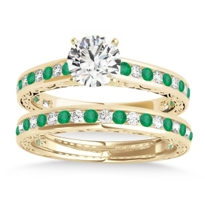 Emerald and Diamond Twisted Bridal Set 14k Yellow Gold 0.87ct - All