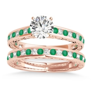 Emerald and Diamond Twisted Bridal Set 14k Rose Gold 0.87ct - All
