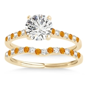 Diamond and Citrine Single Row Bridal Set 14k Yellow Gold 0.22ct - All