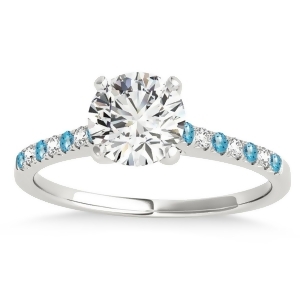 Diamond and Blue Topaz Single Row Engagement Ring 14k White Gold 0.11ct - All