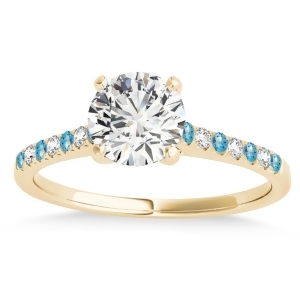 Diamond and Blue Topaz Single Row Engagement Ring 14k Yellow Gold 0.11ct - All