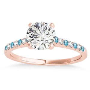 Diamond and Blue Topaz Single Row Engagement Ring 14k Rose Gold 0.11ct - All