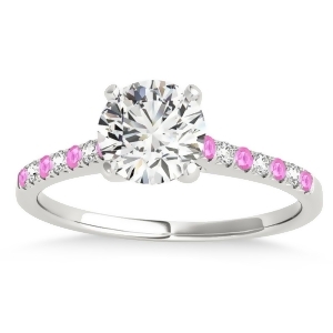 Diamond and Pink Sapphire Single Row Engagement Ring 14k White Gold 0.11ct - All