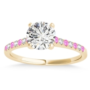 Diamond and Pink Sapphire Single Row Engagement Ring 14k Yellow Gold 0.11ct - All
