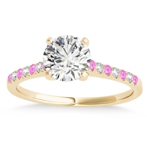 Diamond and Pink Sapphire Single Row Engagement Ring 18k Yellow Gold 0.11ct - All
