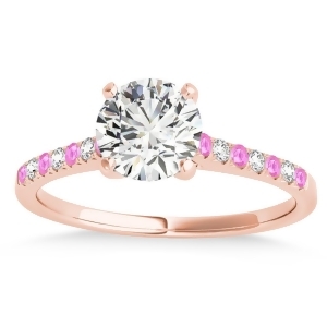 Diamond and Pink Sapphire Single Row Engagement Ring 18k Rose Gold 0.11ct - All