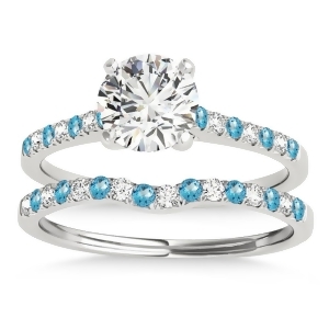 Diamond and Blue Topaz Single Row Bridal Set 14k White Gold 0.22ct - All