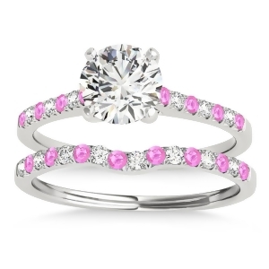 Diamond and Pink Sapphire Single Row Bridal Set 14k White Gold 0.22ct - All